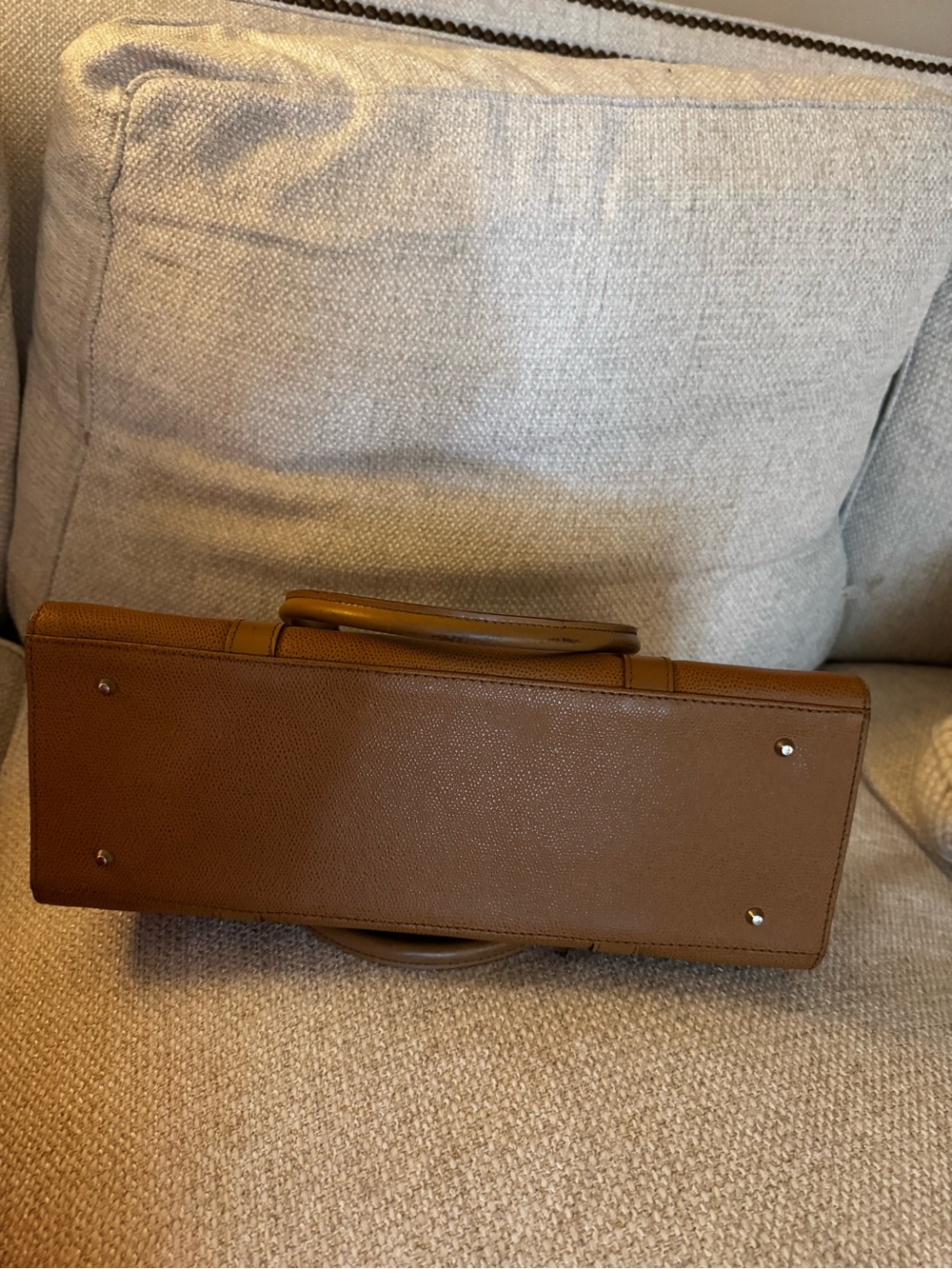 Made in Italy Nordstrom Tan Genuine Leather Tote with Circular Metal Accent - Picture 8 of 14